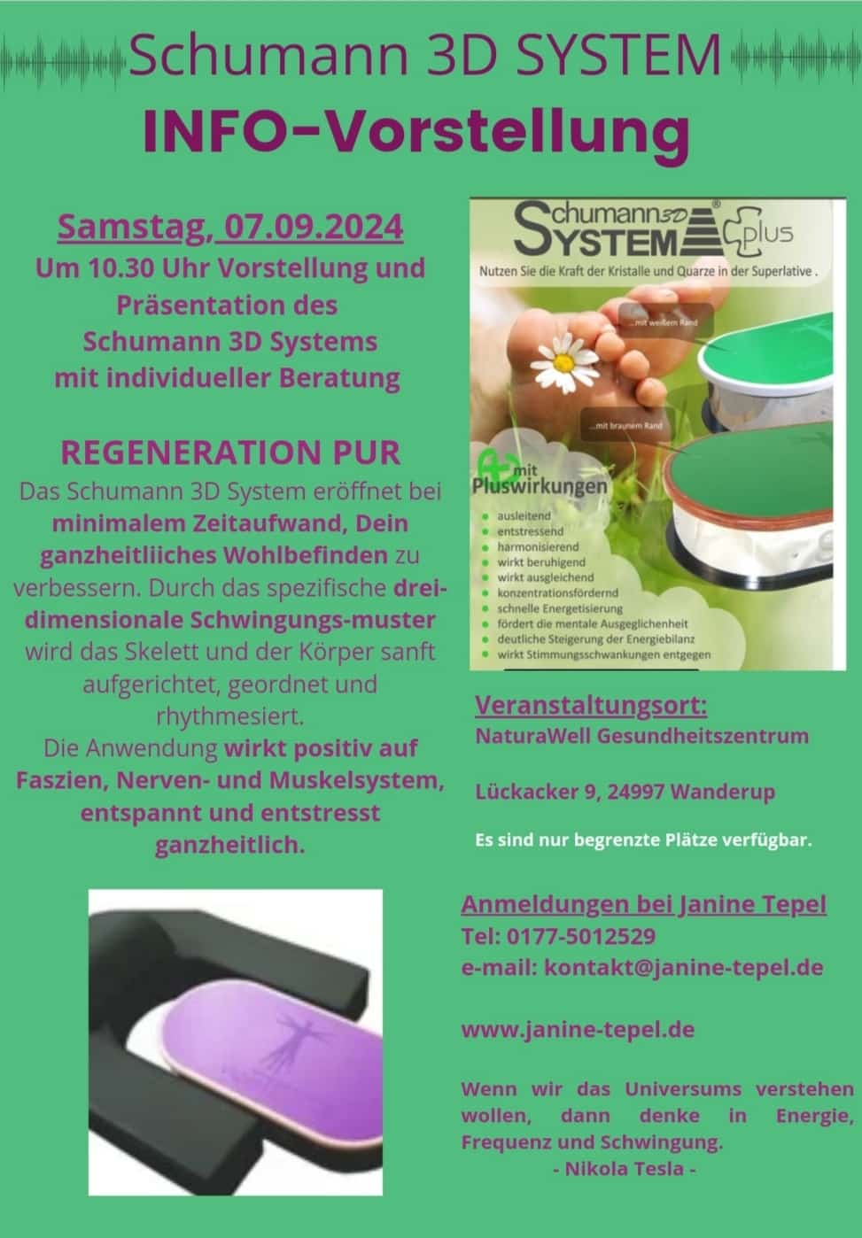 Mehr über den Artikel erfahren Samstag, 07.09.24 um 10.30 Uhr – Schumann 3D System Info-Vorstellung
